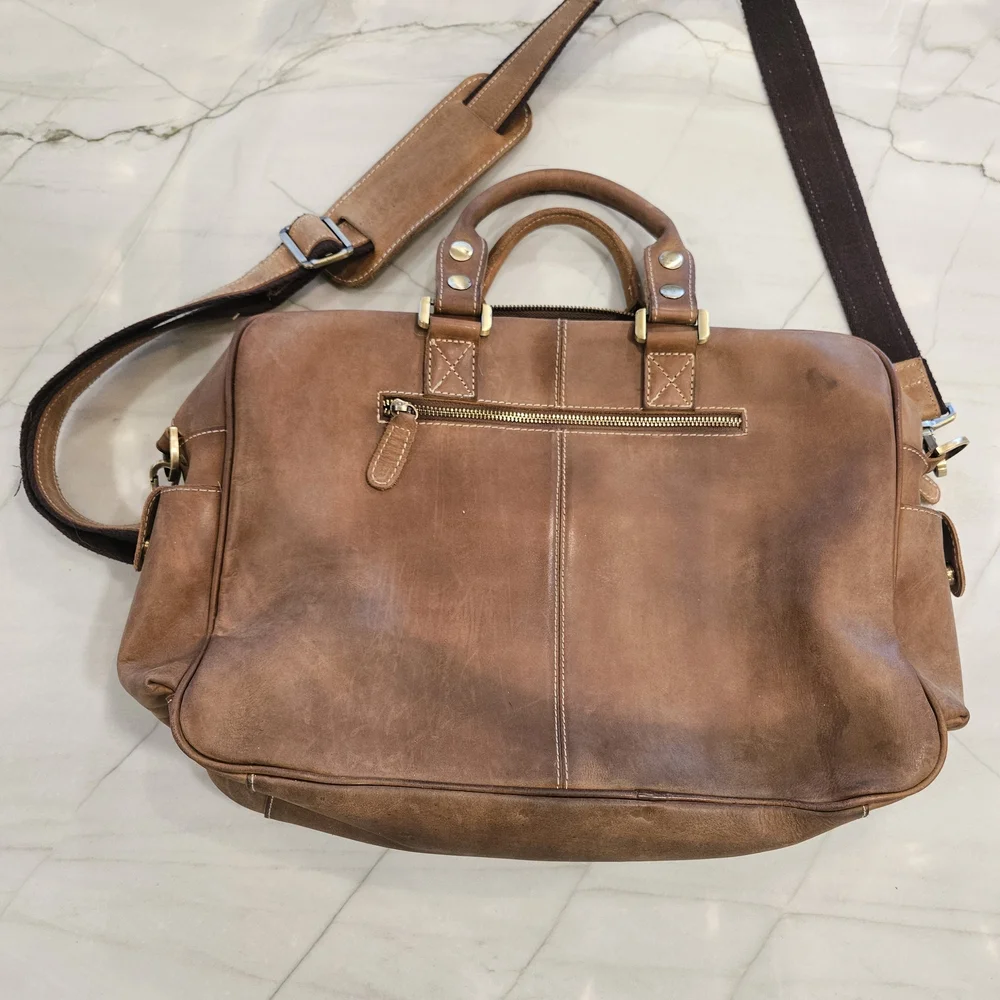 Men's Vintage Genuine Leather Briefcase, a high-capacity laptop and travel bag
